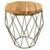 Abstrakter Beistelltisch DIAMOND 50cm natur Akazie Massivholz messing Metallgestell