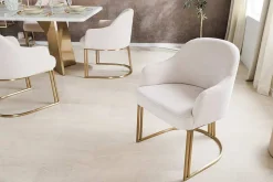 Armlehnen Stuhl EXTRAVAGANCIA beige Cord Metall brushed champagner gold