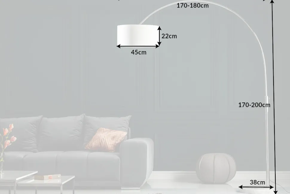 Ausziehbare Bogenlampe LOUNGE DEAL 170-200cm weiß Leinenschirm Stehlampe