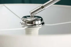Ausziehbare Bogenlampe LOUNGE DEAL 170-200cm weiß Leinenschirm Stehlampe