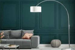 Ausziehbare Bogenlampe LOUNGE DEAL 170-200cm weiß Leinenschirm Stehlampe