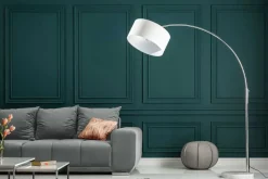 Ausziehbare Bogenlampe LOUNGE DEAL 170-200cm weiß Leinenschirm Stehlampe