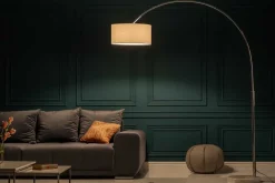 Ausziehbare Bogenlampe LOUNGE DEAL 170-200cm weiß Leinenschirm Stehlampe