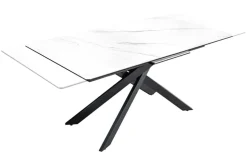 Ausziehbarer Esstisch ALPINE 160-200cm weiß Keramik Marmor schwarzes Metallgestell