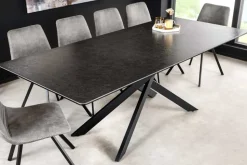 Ausziehbarer Esstisch ALPINE 160-200cm anthrazit Keramik schwarzes Metallgestell