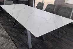 Ausziehbarer Esstisch ATLAS 160-200cm weiß Keramik schwarz Metall