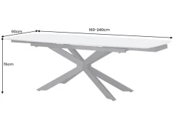 Ausziehbarer Esstisch COSMOS 160-240cm weiß Keramik schwarzes Metallgestell