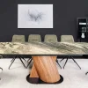 Ausziehbarer Esstisch ELEMENTS 180-260cm taupe beige spanischer Keramik Walnuss Gestell