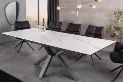 Ausziehbarer Esstisch ETERNITY 160-200cm weiß Keramik schwarz Metall