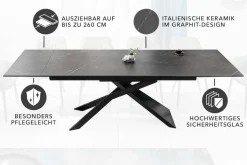 Ausziehbarer Esstisch EUPHORIA 180-220-260cm Graphit Keramik made in Italy