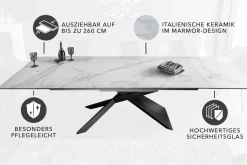 Ausziehbarer Esstisch EUPHORIA 180-220-260cm Marmor weiß Keramik made in Italy