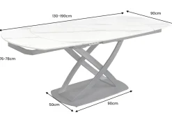 Ausziehbarer Esstisch INCEPTION 130-190cm weiß Marmor Keramik schwarzes Metallgestell