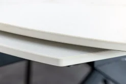 Ausziehbarer Esstisch INCEPTION 130-190cm weiß Marmor Keramik schwarzes Metallgestell