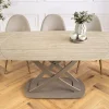 Ausziehbarer Esstisch INCEPTION 130-190cm oval Travertin Keramik champagner greige