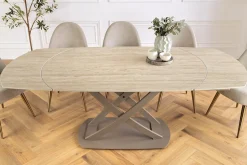 Ausziehbarer Esstisch INCEPTION 130-190cm oval Travertin Keramik champagner greige
