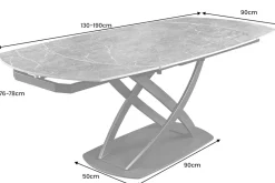 Ausziehbarer Esstisch INCEPTION 130-190cm oval Travertin Keramik champagner greige
