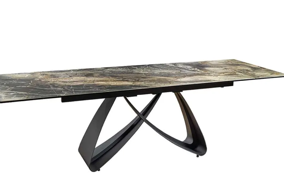 Ausziehbarer Esstisch INFINITY 180-260cm taupe Keramik Marmor schwarz Metall