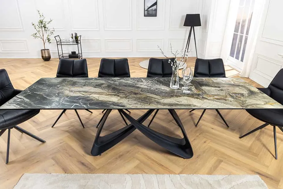 Ausziehbarer Esstisch INFINITY 180-260cm taupe Keramik Marmor schwarz Metall