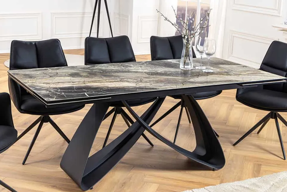 Ausziehbarer Esstisch INFINITY 180-260cm taupe Keramik Marmor schwarz Metall