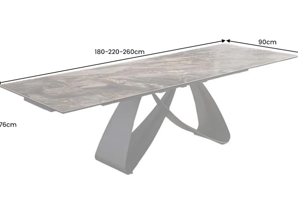 Ausziehbarer Esstisch INFINITY 180-260cm taupe Keramik Marmor schwarz Metall
