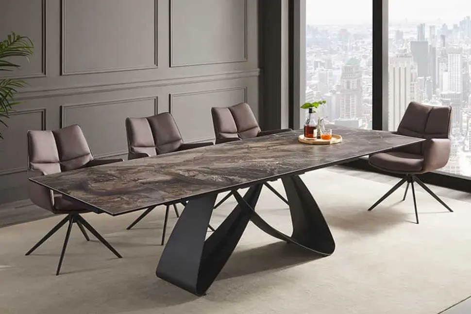 Ausziehbarer Esstisch INFINITY 180-260cm taupe Keramik Marmor schwarz Metall