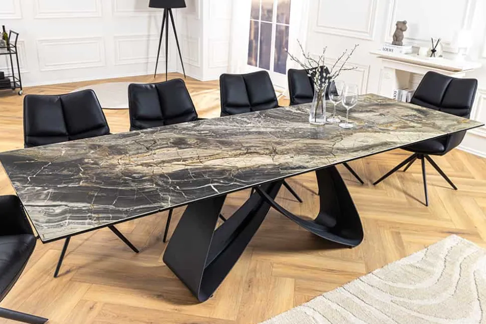 Ausziehbarer Esstisch INFINITY 180-260cm taupe Keramik Marmor schwarz Metall