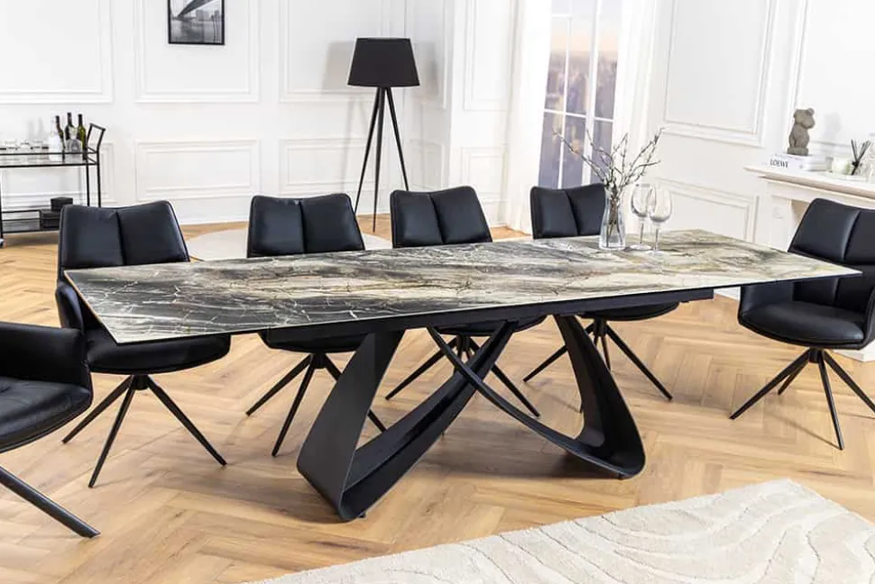 Ausziehbarer Esstisch INFINITY 180-260cm taupe Keramik Marmor schwarz Metall