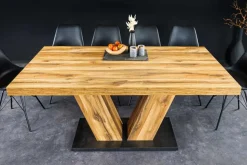 Ausziehbarer Esstisch MONTREAL 180-280cm natur Plankeneiche Holz-Design V-Gestell