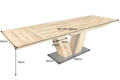 Ausziehbarer Esstisch MONTREAL 180-280cm natur Plankeneiche Holz-Design V-Gestell