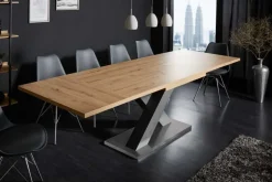 Ausziehbarer Esstisch MONTREAL 180-280cm Asteiche Holz X-Gestell Schwarzstahl