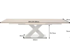 Ausziehbarer Esstisch MONTREAL 180-280cm Asteiche Holz X-Gestell Schwarzstahl