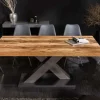 Ausziehbarer Esstisch MONTREAL 180-280cm natur Plankeneiche Holz-Design Schwarzstahl