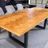 Ausziehbarer Esstisch MOSAIK 140-180cm braun Pinie recyceltes Massivholz Metall schwarz