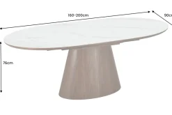 Ausziehbarer Esstisch UNIQUE 160-200cm weiß braun Walnussholz Keramik Marmor Säulenfuß