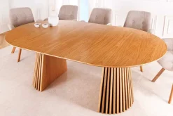 Ausziehbarer Esstisch VALHALLA WOOD 120-160-200cm natur Eichenholz oval Säulenfuß