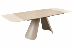 Ausziehbarer Esstisch VOGUE 160-240cm beige Keramik Travertin Metall champagner greige