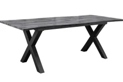 Ausziehbarer Esstisch WILD 160-200cm grau gekälkt Wildeichen-Design Baumkante schwarz