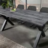 Ausziehbarer Esstisch WILD 180-220cm grau gekälkt Wildeichen-Design Baumkante schwarz