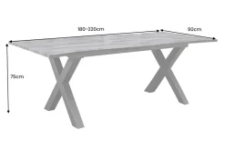 Ausziehbarer Esstisch WILD 180-220cm grau gekälkt Wildeichen-Design Baumkante schwarz