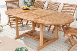 Ausziehbarer Gartentisch EMPIRE TEAK 120-180cm natur Massivholz oval