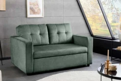 Ausziehbares Schlafsofa SMART 140cm moosgrün Vogue Velours Samt 2-Sitzer Nosagfederung
