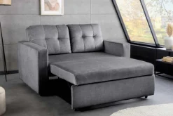 Ausziehbares Schlafsofa SMART 140cm grau Vogue Velours Samt 2-Sitzer Nosagfederung