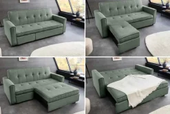 Ausziehbares Schlafsofa SMART 180cm grün Cord 2-Sitzer Couch mit Nosagfederung