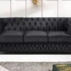 Barock Sofa CHESTERFIELD 205cm schwarz Samt Federkern Knopfheftung 3-Sitzer Couch