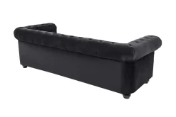 Barock Sofa CHESTERFIELD 205cm schwarz Samt Federkern Knopfheftung 3-Sitzer Couch