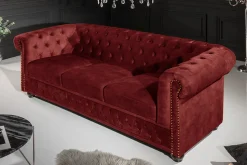 Barock Sofa CHESTERFIELD 205cm rot Samt Federkern Knopfheftung 3-Sitzer Couch
