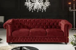 Barock Sofa CHESTERFIELD 205cm rot Samt Federkern Knopfheftung 3-Sitzer Couch