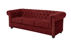 Barock Sofa CHESTERFIELD 205cm rot Samt Federkern Knopfheftung 3-Sitzer Couch