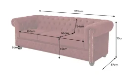 Barock Sofa CHESTERFIELD 205cm rot Samt Federkern Knopfheftung 3-Sitzer Couch