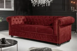 Barock Sofa CHESTERFIELD 205cm rot Samt Federkern Knopfheftung 3-Sitzer Couch